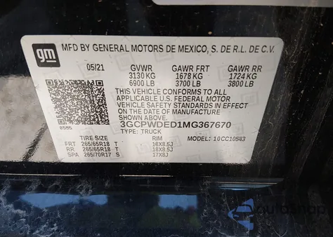 2021 Chevrolet Silverado 1500 2Wd Short Bed Rst z USA, uszkodzony, nr VIN 3GCPWDED1MG367670